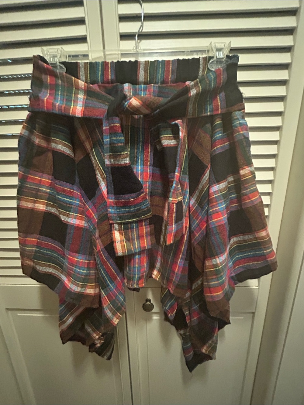 Asymmetrical Multicolor Plaid Paperbag-Waist Skirt
